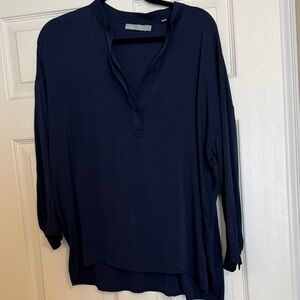 Vince Navy Silk Drop Shoulder Blouse Top CBK Style Minimalist M